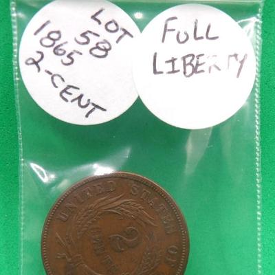 1865 2 Cent Full Liberty 