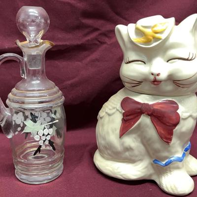 Vintage “Puss ‘N Boots” Cookie Jar And Wine Decanter 