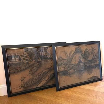 Lert Signed Pen and Ink Drawings on Leaves