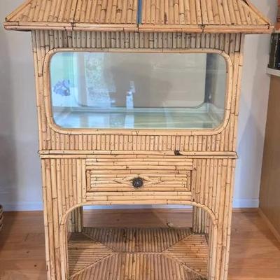 Vintage Pagoda Style 1950's Aquarium Or Terrarium With Bamboo Frame