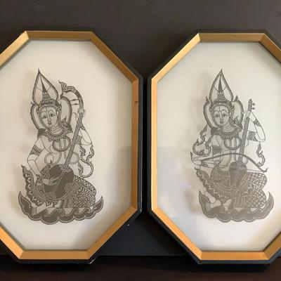 Pair Of Replicas Of Thai Temple Rubbings