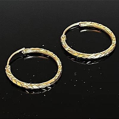 14K Yellow Gold Diamond Cut Hoop Earrings