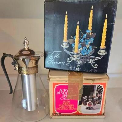 Godinger Silverplate Table Elegance, Sheridan Silver's Pyrex Chill-It Pitcher And Spice Caddy