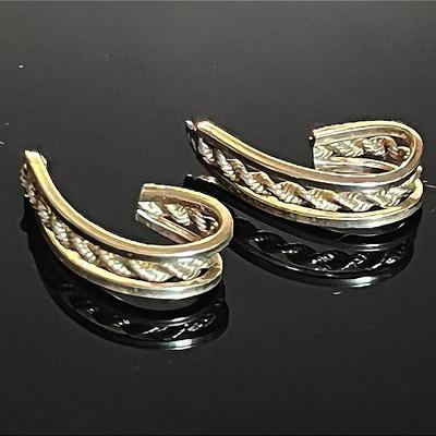 14K Yellow Gold Spiral Rope Half Hoop Earrings Sans Wires