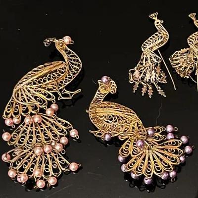 Vintage Filigree Peacock Jewelry 