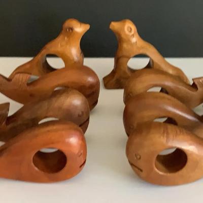 Dozen Wooden Napkin Rings, Whales And Birds