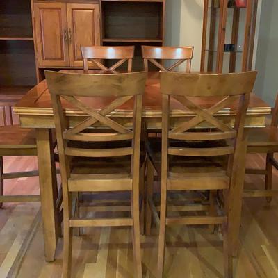 Tall Wooden Table With Six Chairs And Hidden Leaf 