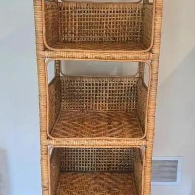 Vintage Rattan Boho Style Shelving Unit
