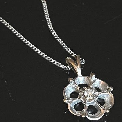 Diamond Flower Pendant on 835 Silver Chain
