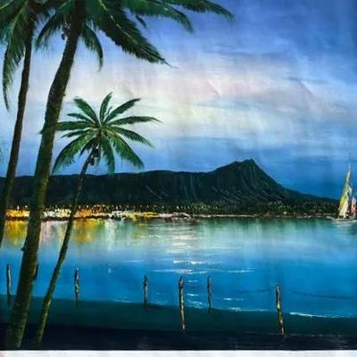 Unframed Signed Oil on Canvas Tropical Seascape 