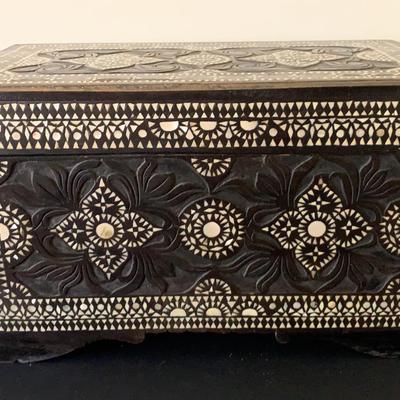 Vintage Moorish Patterned Ebony And M.O.P. Inlaid Chest