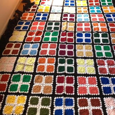 Crocheted Granny Square Afghan With Fringe