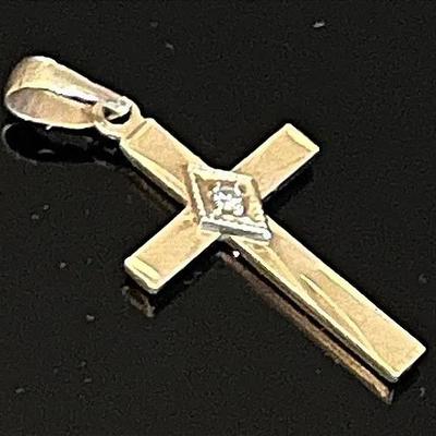 14K Yellow Gold Diamond Cross Pendant