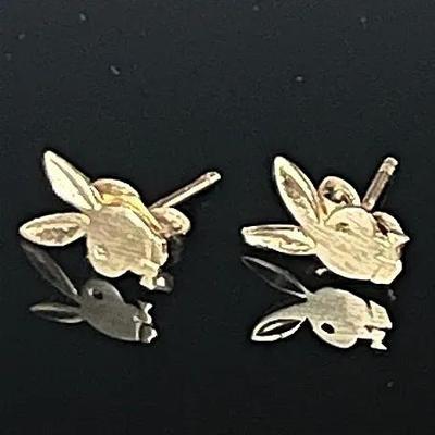 14K Yellow Gold Playboy Bunny Stud Earrings 