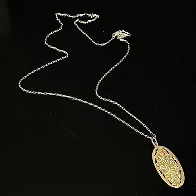 14K 585 Yellow Gold Chinese Characters Pendant on 14K Gold Chain
