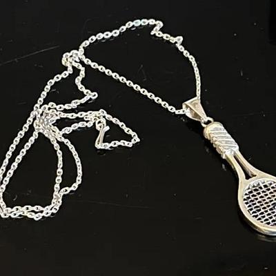 Sterling Silver .925 Tennis Racquet with Silver Chain