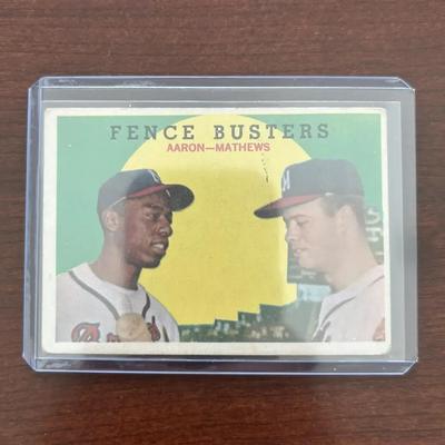 1959 Topps Baseball Card. Hank Aaron, Ed Mathews Fence Busters. Card #212