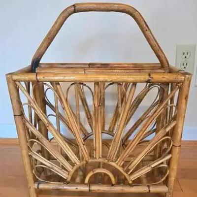 Vintage Mid Century Burnt Bamboo Magazine Rack