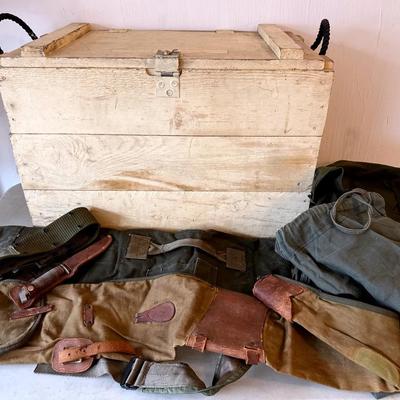 Military Style Foot Locker With Duffel Bags, Belt, Rifle Case, Etc