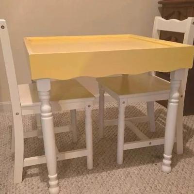 Children's Wooden Table And Chairs (2), Yellow And White