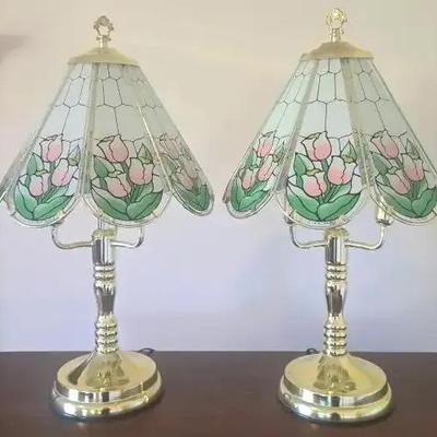 Pair Of 'Tap-On' Tiffany Style Stained Glass Touch Table Lamps