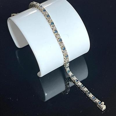14K Yellow Gold Diamond Sapphire Tennis Bracelet 