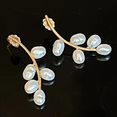 14K Yellow Gold Baroque Pearl Earrings 
