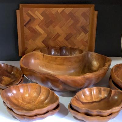 Monkeywood Salad Set + Herringbone Pattern Wooden Tray