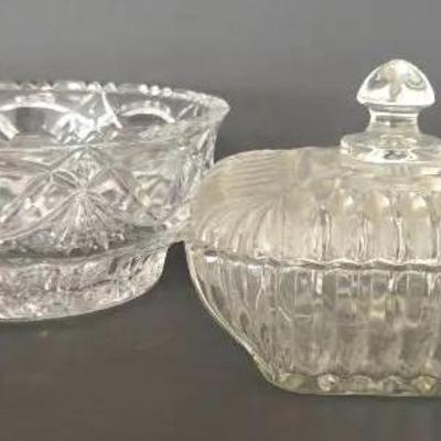 Vintage MC West German Cut Crystal 9" Bowl, Pressed Glass Design Candy Dish By Anchor Hocking