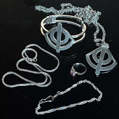 Sterling Ring with Stones, Kelly Waters Set, Sterling Chain Necklace 