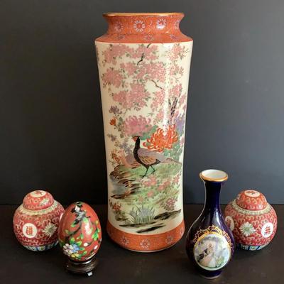 Oriental Themed Decor Plus A Limoges Cobalt And Gold Small Vase