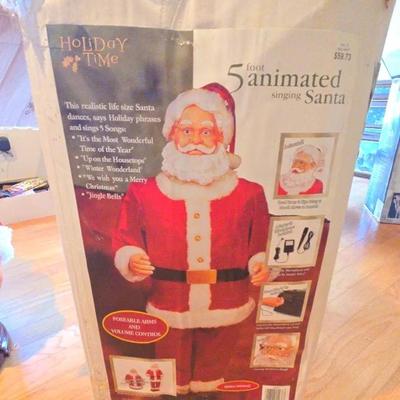 5 Foot Animated Singing Santa With Piseable Arms And Volume Control 