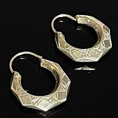 14K Yellow Gold Engraved Hoop Earrings