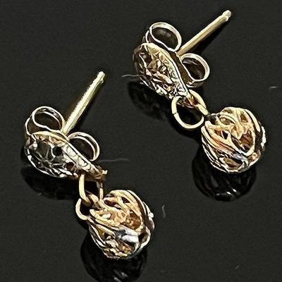 14K Yellow Gold Filigree Ball Dangle Earrings