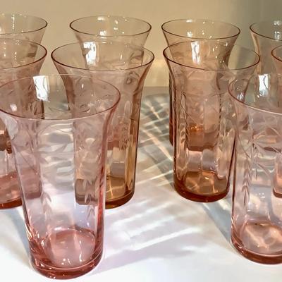 Pink Depression Glass Waters, Platter And Pink Plastic Rubbermaid Pitcher