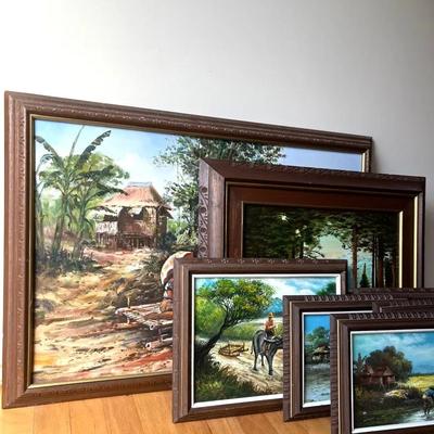 Original Oil Painting Group (8) with Asian, Mexican 