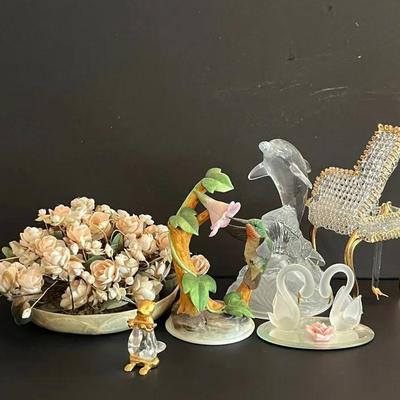Crystal, Porcelain and Puka Shell Figurines 
