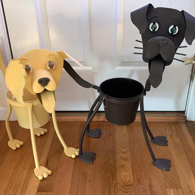 Two Metal Doggie Planters