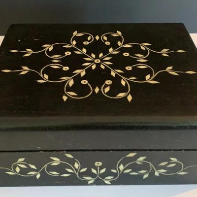 Ebony And Bone Inlaid Jewelry Box