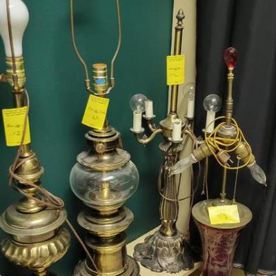 Sale Photo Thumbnail #183: Brass Lamps, Cut Crystal Lamp