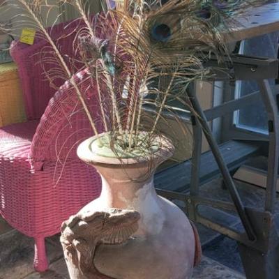 Sale Photo Thumbnail #319: Lizard Vase with Peacock Feathers