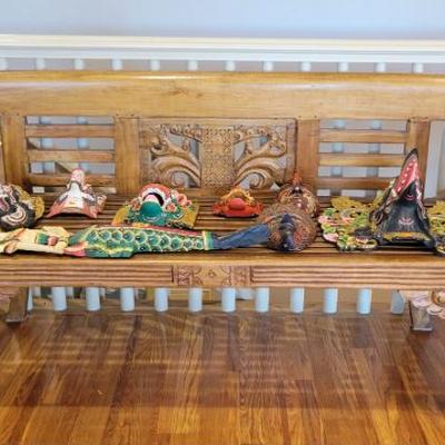 Sale Photo Thumbnail #38: Large Carved Wood Bench