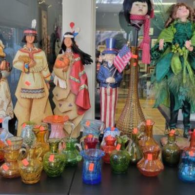 Sale Photo Thumbnail #333: Crackled Colored Glass and Pacific Rim Figures