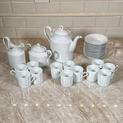 (27pc) Italian White Tea Set By Richard Ginori | Never used. Includes 12 small demitasse cups and saucers, creamer and sugar, tea pot....