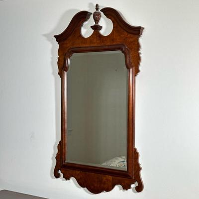 Henredon Custom Mahogany Chippendale Mirror | Possible Cherry frame with beveled mirror. Dimensions: h. 50 x w. 29 x d. 1 in
