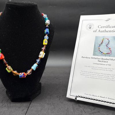 AZ181J Rainbow Millefiori Beaded Murano Glass Necklace 