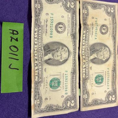 AZ011J 2 Series 1995 Two Dollars Bills 