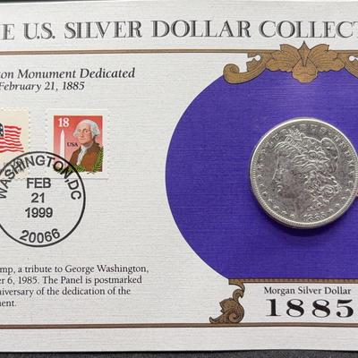 AZ216J Morgan Silver Dollar 1885 & Stamp 