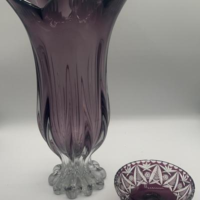 AZ666J Purple Vase & Laser Cut Crystal Candy Dish