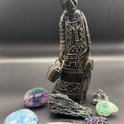 AZ621J Carved Woman with Pail and Child